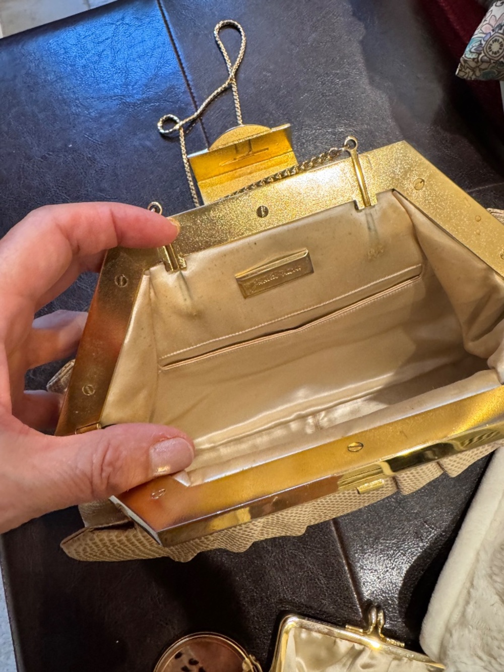Vintage Judith Leiber lizard skin bag with tiger eye stone details. - Picture 11 of 12